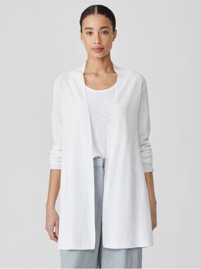 Eileen Fisher Organic Linen Cotton White Cardigan Medium Easy Fit Thigh Length